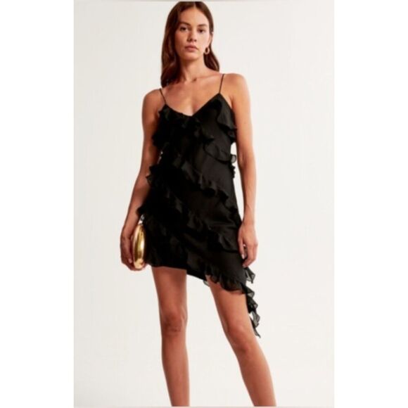 Abercrombie & Fitch All-Over Ruffle Mini Dress in Black Size MP NWT - Picture 1 of 5